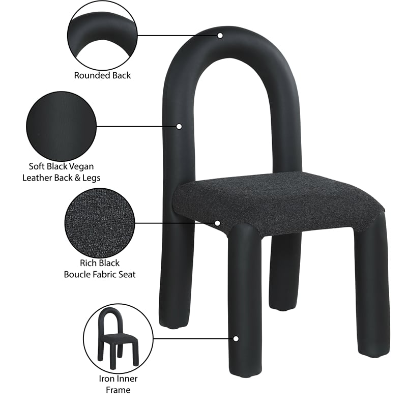 Meridian Furniture Amari Black Boucle and Vegan Leather Dining Chair (Set of 2)