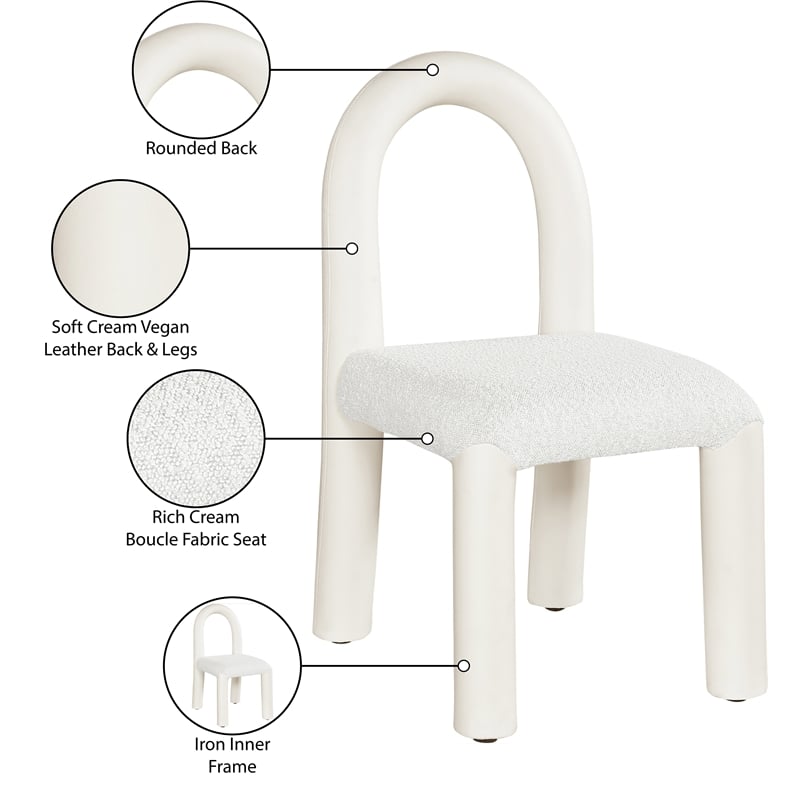 Meridian Furniture Amari Cream Boucle and Vegan Leather Dining Chair (Set of 2)