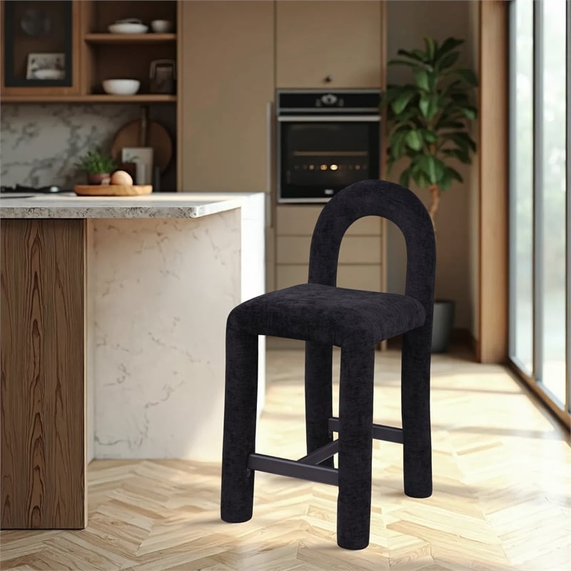 Meridian Furniture Amari Black Chenille Fabric Stool
