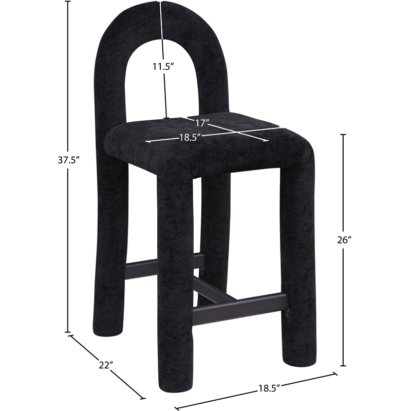 Meridian Furniture Amari Black Chenille Fabric Stool