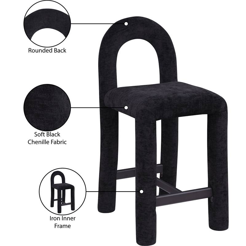 Meridian Furniture Amari Black Chenille Fabric Stool