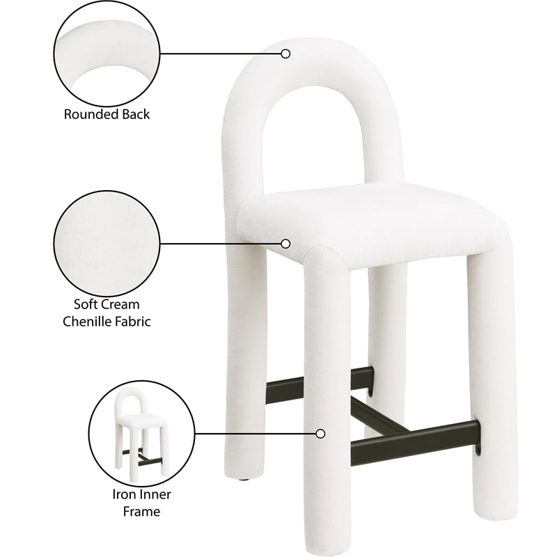 Meridian Furniture Amari Cream Chenille Fabric Stool