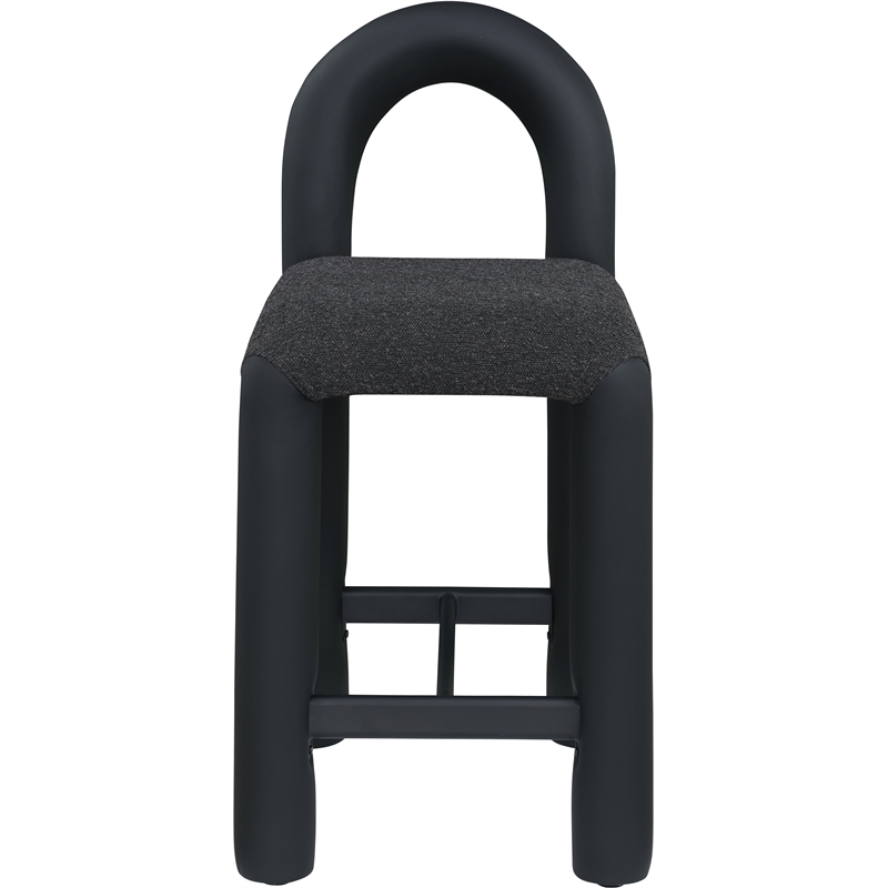 Meridian Furniture Amari Black Boucle Fabric and Vegan Leather Stool