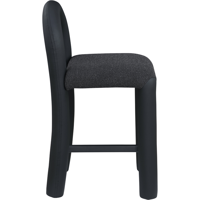 Meridian Furniture Amari Black Boucle Fabric and Vegan Leather Stool