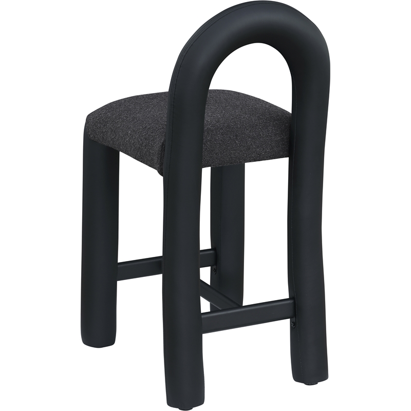 Meridian Furniture Amari Black Boucle Fabric and Vegan Leather Stool