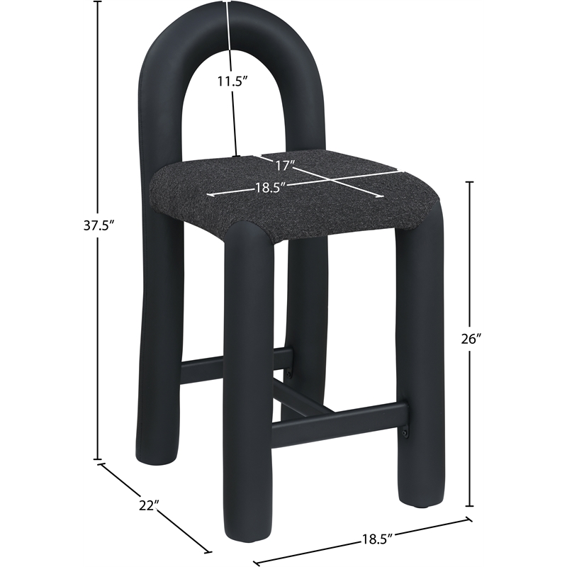 Meridian Furniture Amari Black Boucle Fabric and Vegan Leather Stool