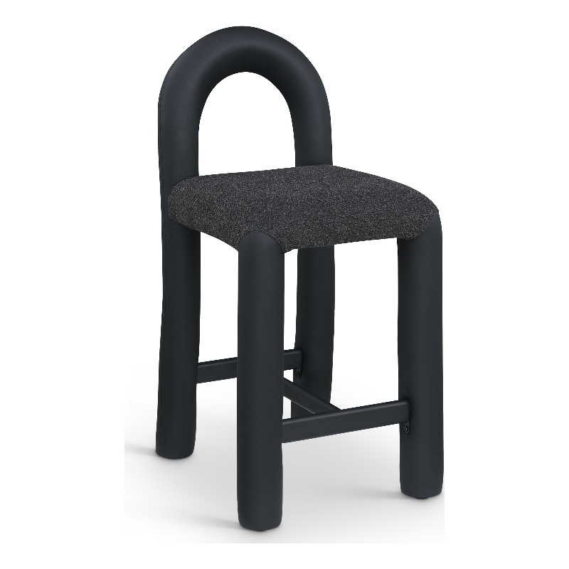 Meridian Furniture Amari Black Boucle Fabric and Vegan Leather Stool