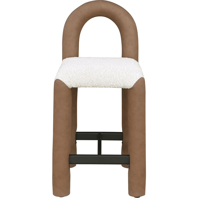 Meridian Furniture Amari Brown Boucle Fabric and Cream Vegan Leather Stool