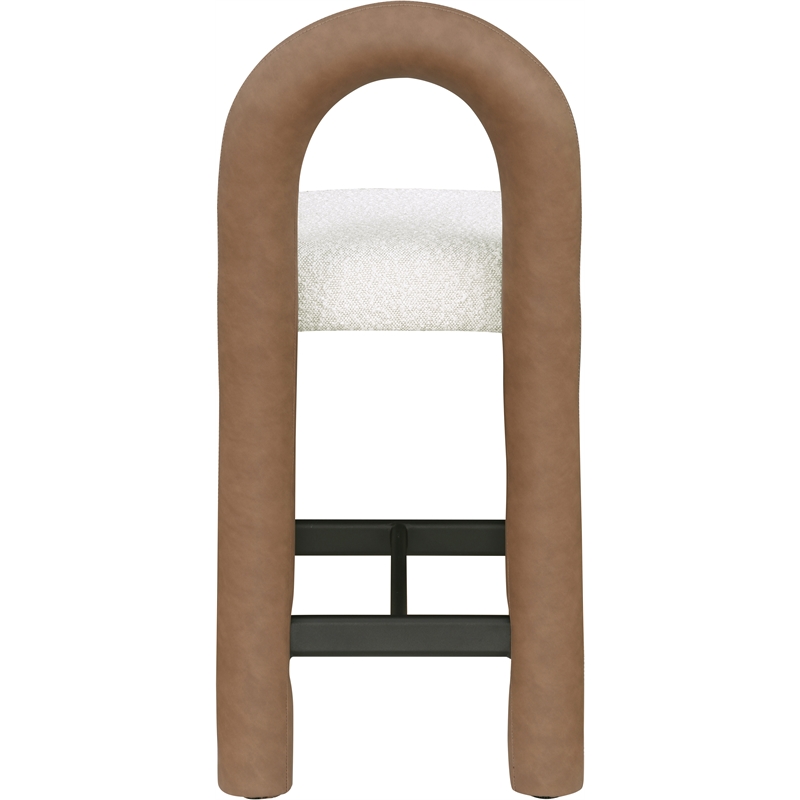 Meridian Furniture Amari Brown Boucle Fabric and Cream Vegan Leather Stool