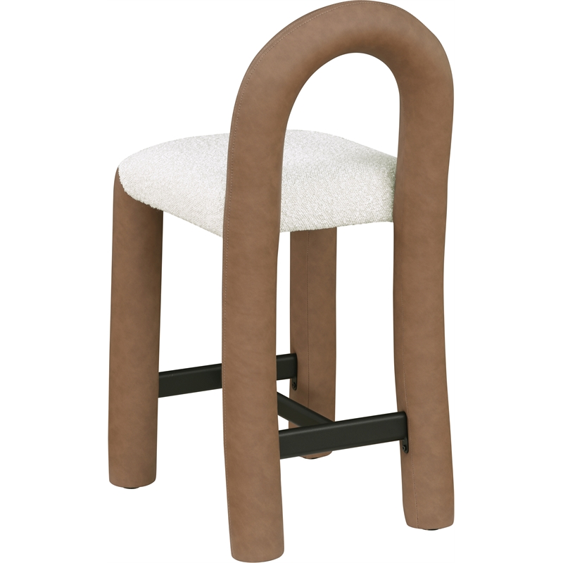 Meridian Furniture Amari Brown Boucle Fabric and Cream Vegan Leather Stool