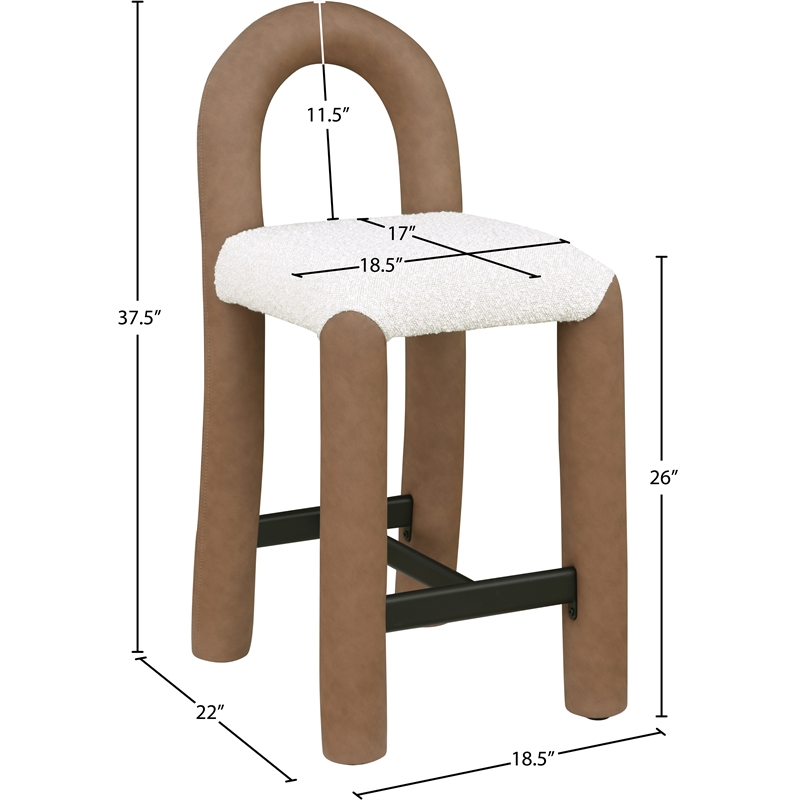 Meridian Furniture Amari Brown Boucle Fabric and Cream Vegan Leather Stool
