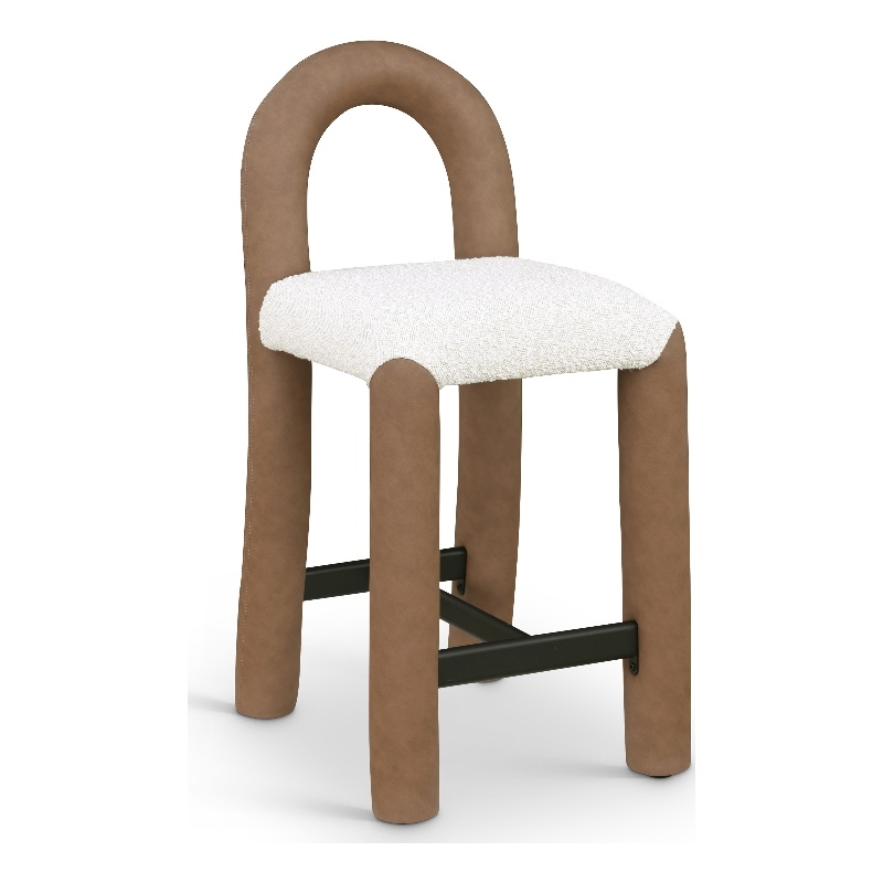 Meridian Furniture Amari Brown Boucle Fabric and Cream Vegan Leather Stool