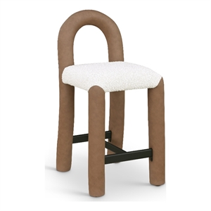 Meridian Furniture Amari Brown Boucle Fabric and Cream Vegan Leather Stool