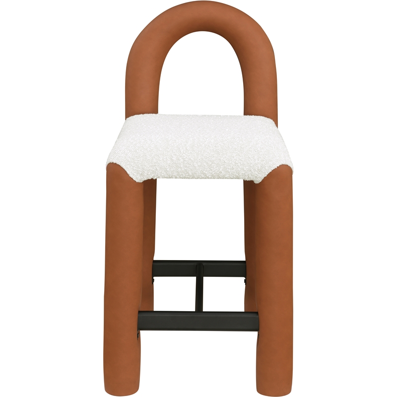 Meridian Furniture Amari Cognac Boucle Fabric and Cream Vegan Leather Stool