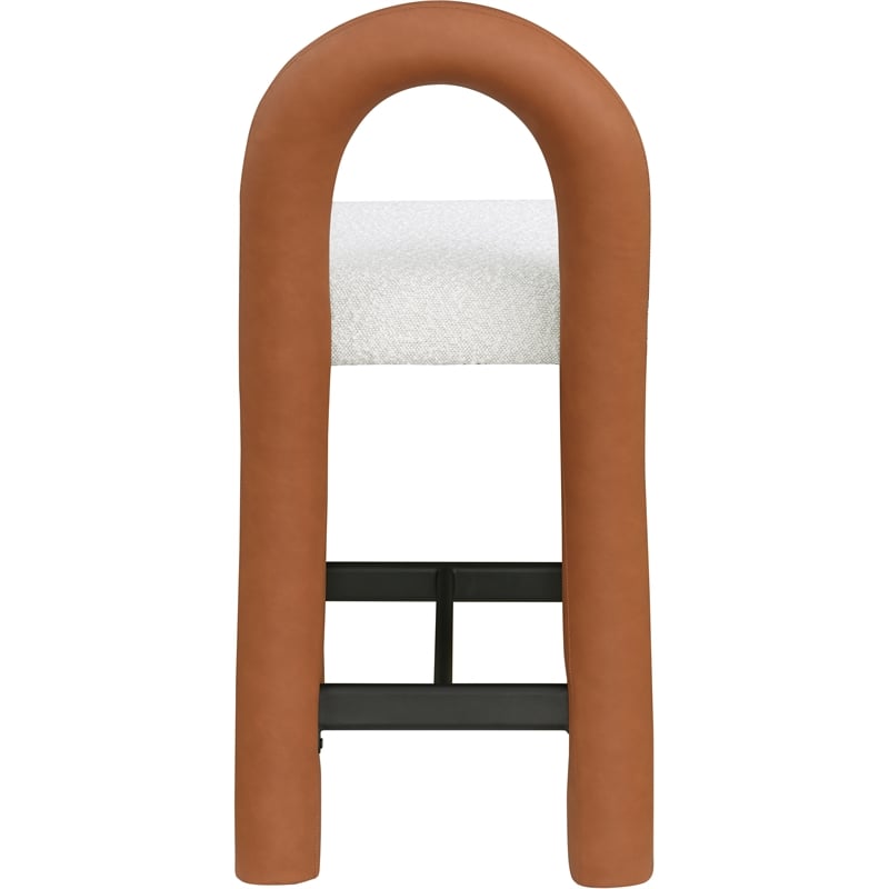 Meridian Furniture Amari Cognac Boucle Fabric and Cream Vegan Leather Stool