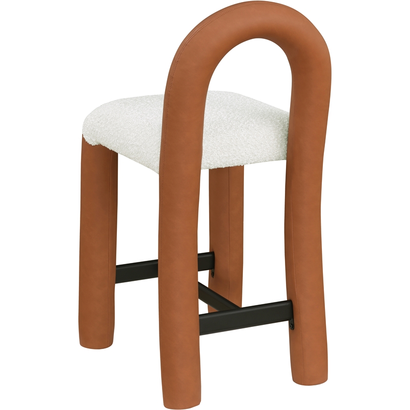 Meridian Furniture Amari Cognac Boucle Fabric and Cream Vegan Leather Stool