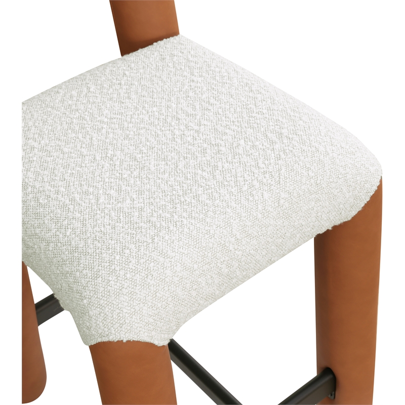 Meridian Furniture Amari Cognac Boucle Fabric and Cream Vegan Leather Stool