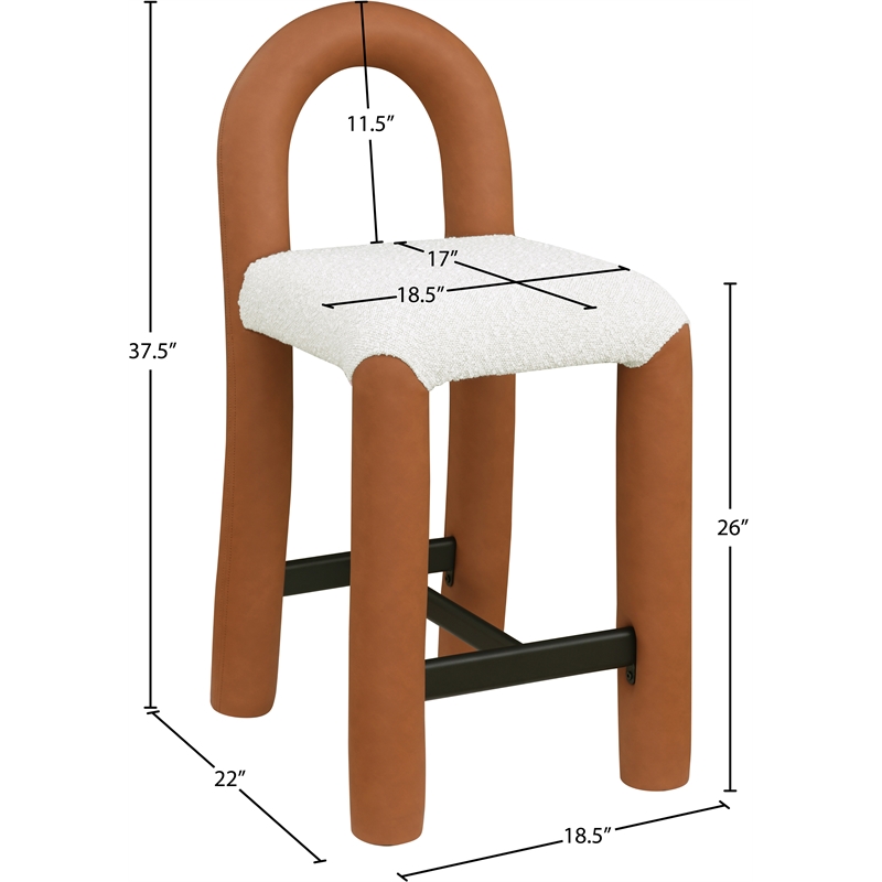 Meridian Furniture Amari Cognac Boucle Fabric and Cream Vegan Leather Stool