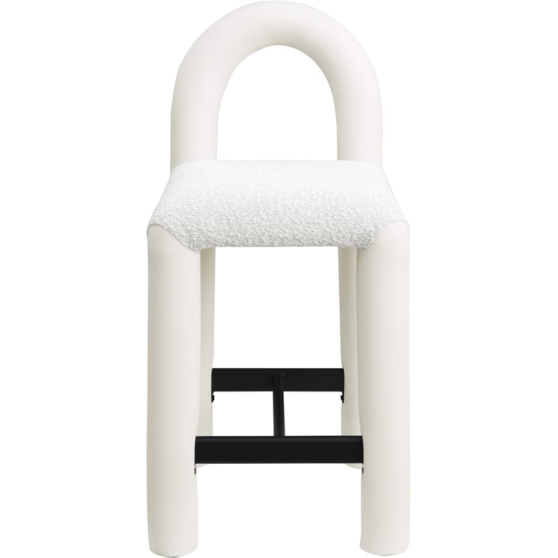Meridian Furniture Amari Cream Boucle Fabric and Vegan Leather Stool