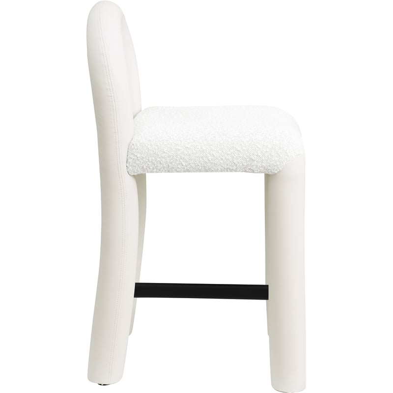 Meridian Furniture Amari Cream Boucle Fabric and Vegan Leather Stool