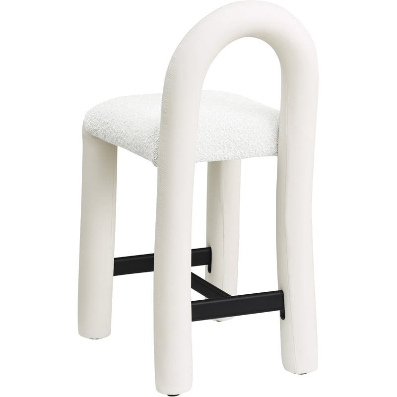 Meridian Furniture Amari Cream Boucle Fabric and Vegan Leather Stool