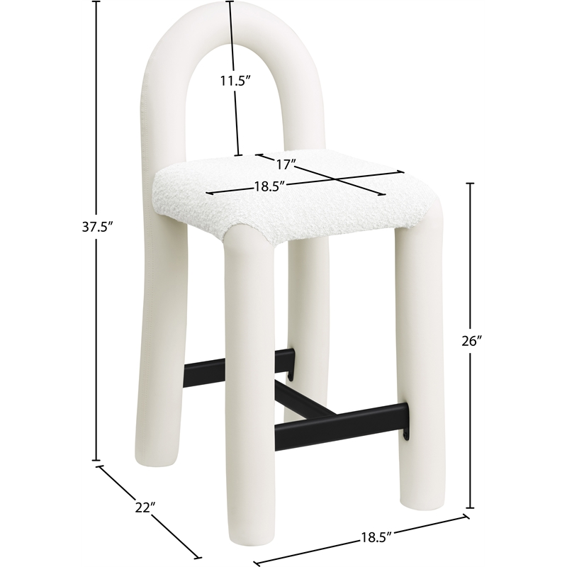 Meridian Furniture Amari Cream Boucle Fabric and Vegan Leather Stool