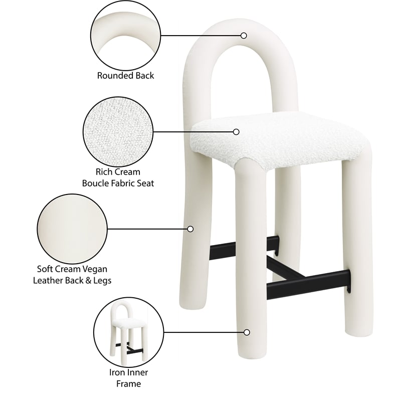 Meridian Furniture Amari Cream Boucle Fabric and Vegan Leather Stool