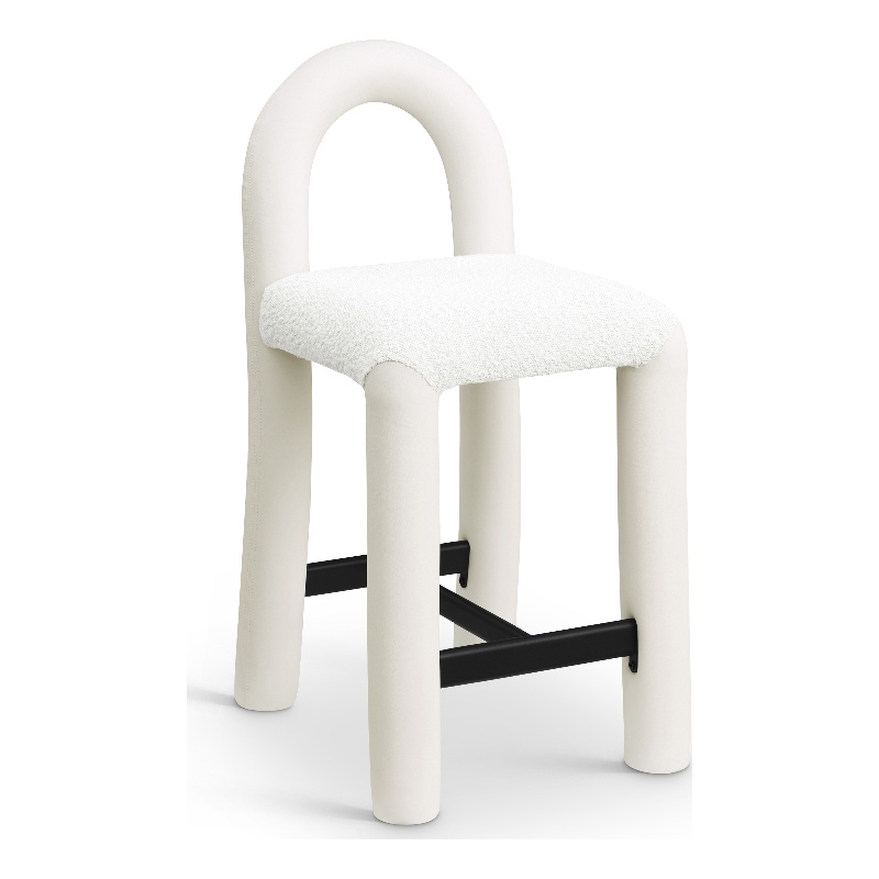 Meridian Furniture Amari Cream Boucle Fabric and Vegan Leather Stool