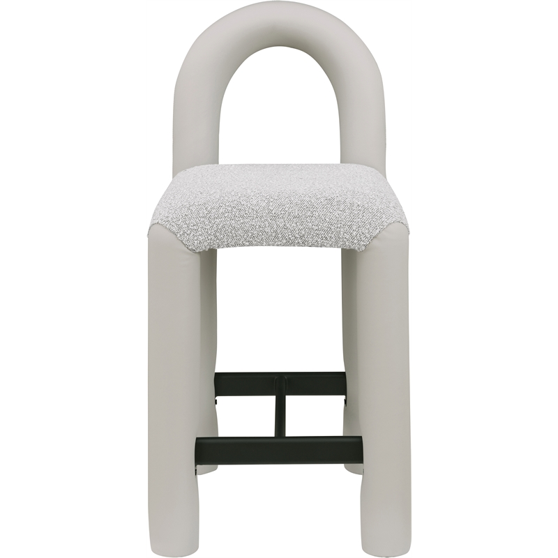 Meridian Furniture Amari Taupe Boucle Fabric and Vegan Leather Stool