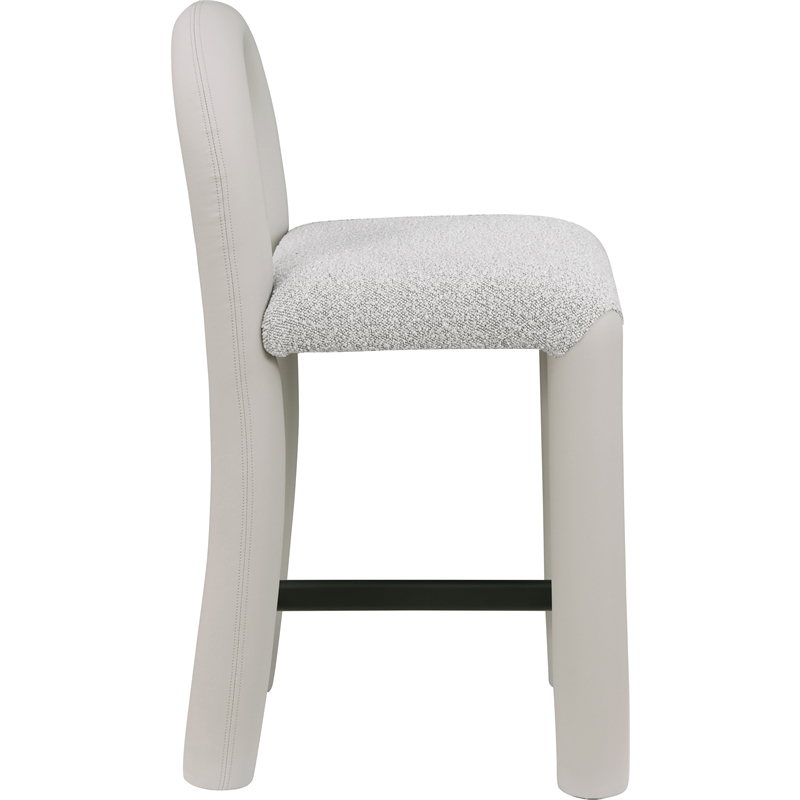 Meridian Furniture Amari Taupe Boucle Fabric and Vegan Leather Stool