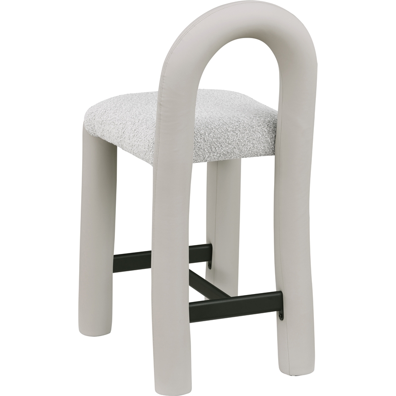 Meridian Furniture Amari Taupe Boucle Fabric and Vegan Leather Stool