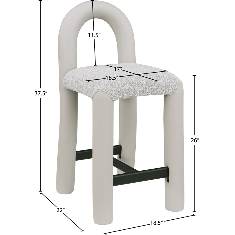 Meridian Furniture Amari Taupe Boucle Fabric and Vegan Leather Stool