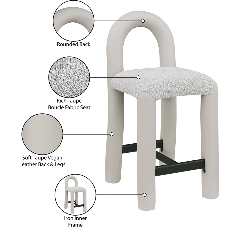 Meridian Furniture Amari Taupe Boucle Fabric and Vegan Leather Stool