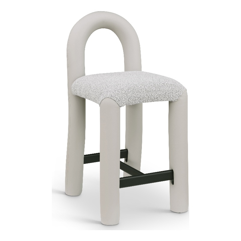 Meridian Furniture Amari Taupe Boucle Fabric and Vegan Leather Stool
