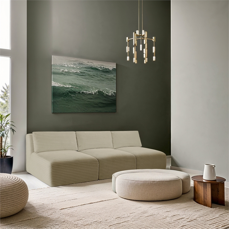 Meridian Furniture 3-Piece Cream Corduroy Performance Fabric Modular Sofa