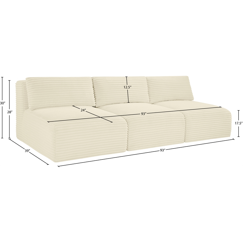 Meridian Furniture 3-Piece Cream Corduroy Performance Fabric Modular Sofa