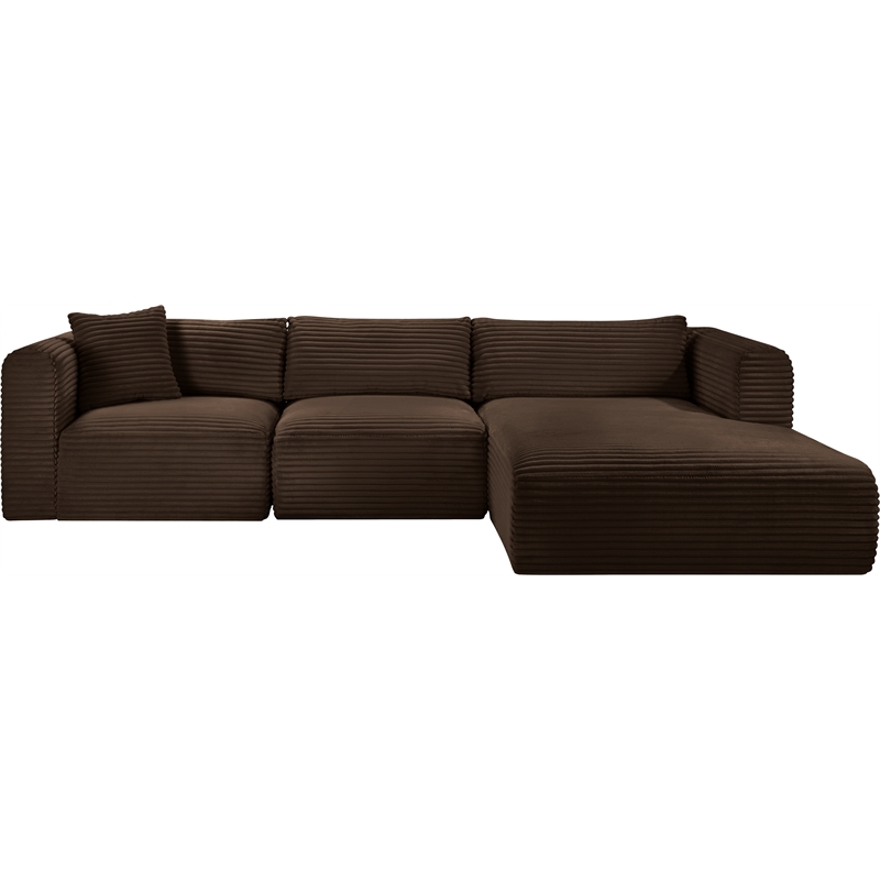 Meridian Furniture 3-Piece Brown Corduroy Performance Fabric Modular Sectional