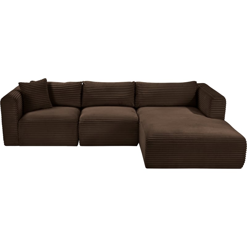 Meridian Furniture 3-Piece Brown Corduroy Performance Fabric Modular Sectional