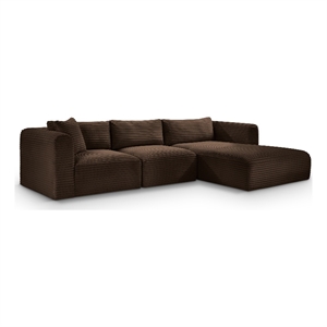 Meridian Furniture 3-Piece Brown Corduroy Performance Fabric Modular Sectional