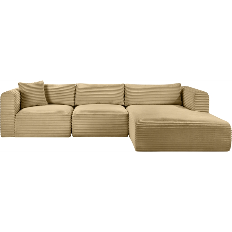 Meridian Furniture 3-Piece Camel Corduroy Performance Fabric Modular Sectional