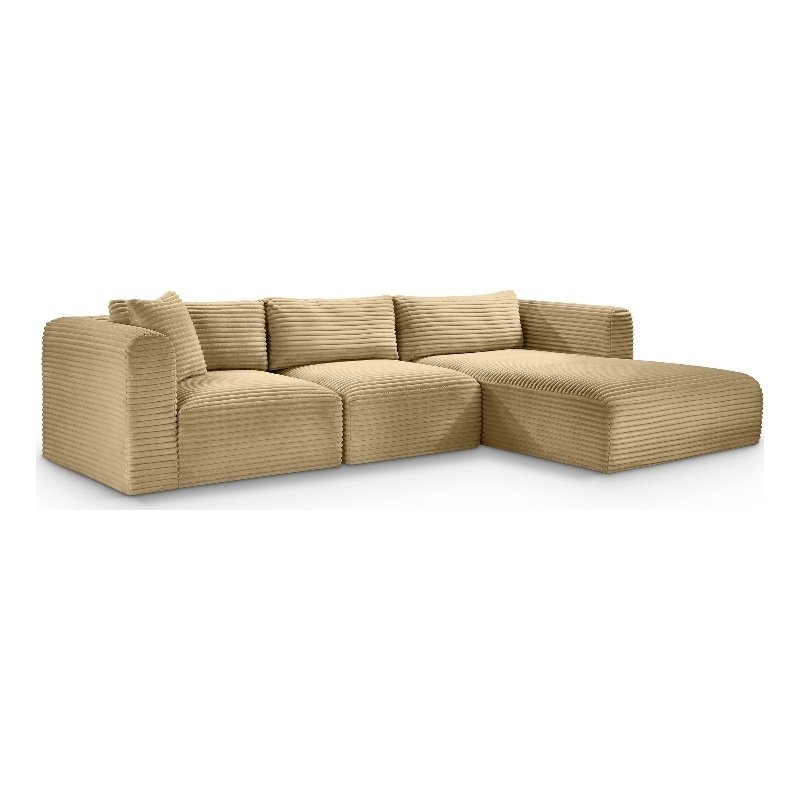 Meridian Furniture 3-Piece Camel Corduroy Performance Fabric Modular Sectional