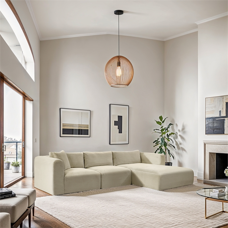 Meridian Furniture 3-Piece Cream Corduroy Performance Fabric Modular Sectional