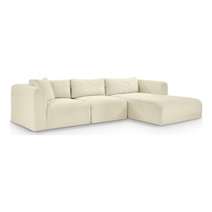 Meridian Furniture 3-Piece Cream Corduroy Performance Fabric Modular Sectional