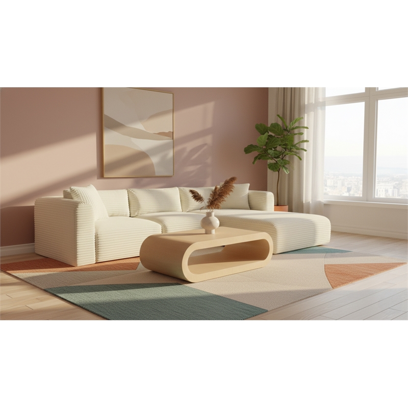 Meridian Furniture 3-Piece Cream Corduroy Performance Fabric Modular Sectional