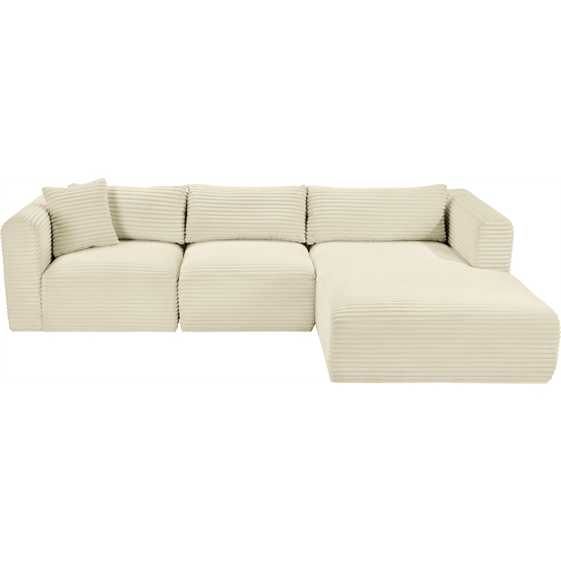 Meridian Furniture 3-Piece Cream Corduroy Performance Fabric Modular Sectional