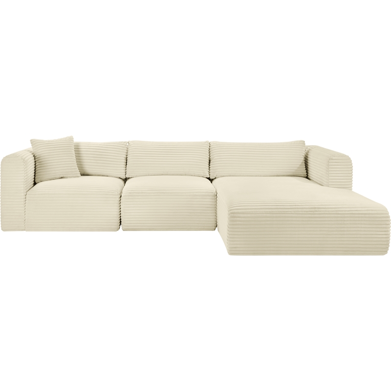 Meridian Furniture 3-Piece Cream Corduroy Performance Fabric Modular Sectional
