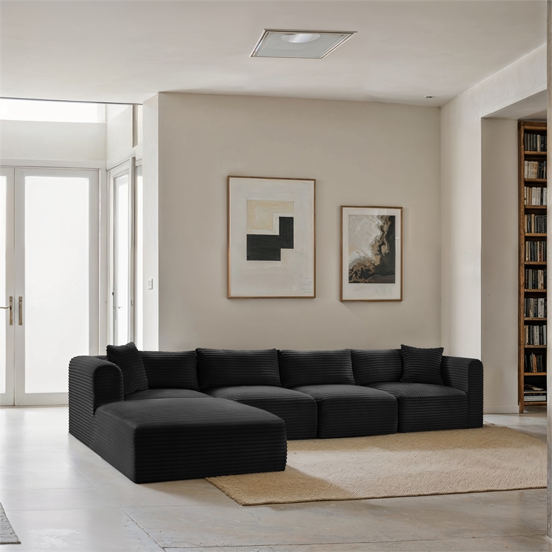 Meridian Furniture 5-Piece Black Corduroy Performance Fabric Modular Sectional