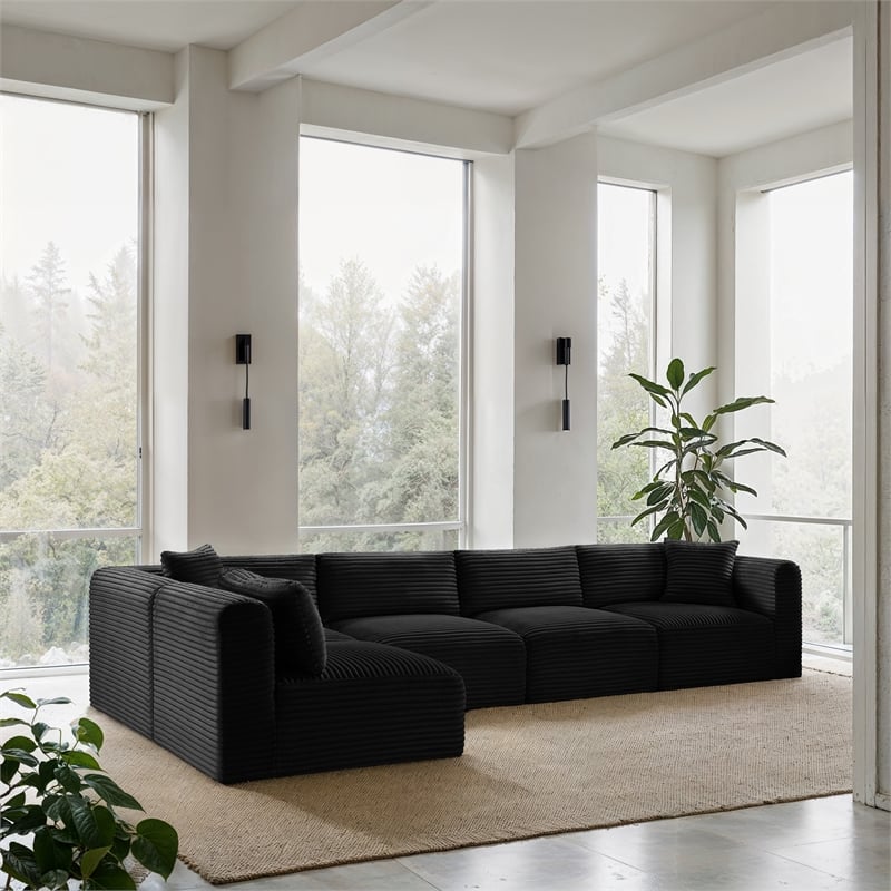 Meridian Furniture 5-Piece Black Corduroy Performance Fabric Modular Sectional