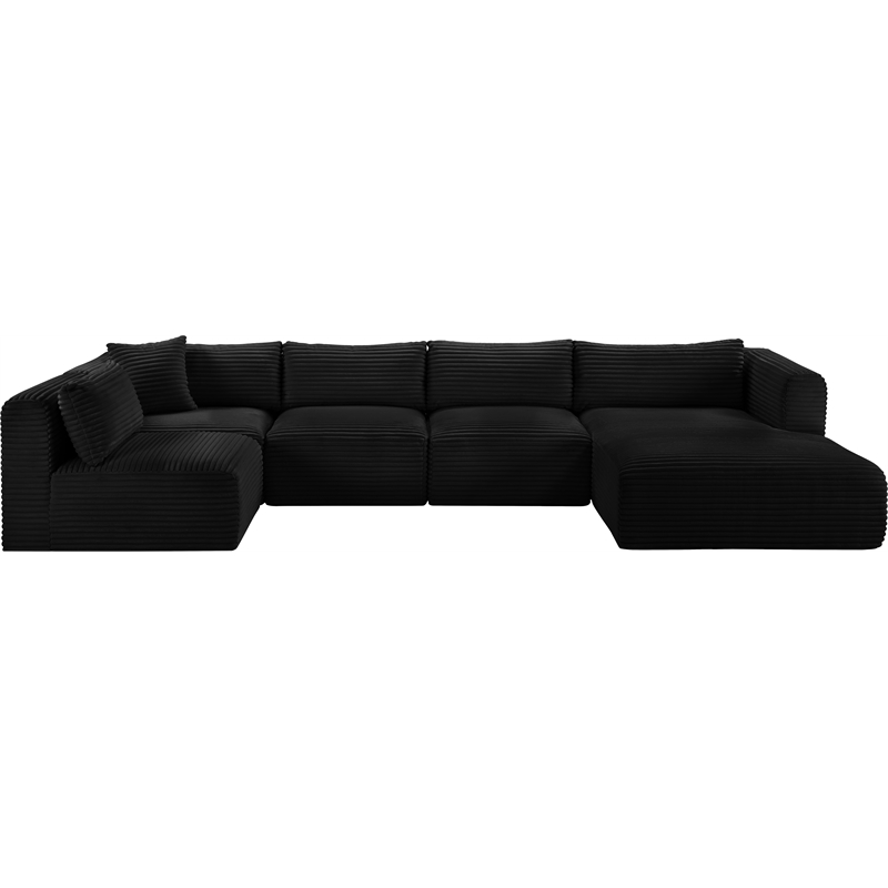 Meridian Furniture 5-Piece Black Corduroy Performance Fabric Modular Sectional