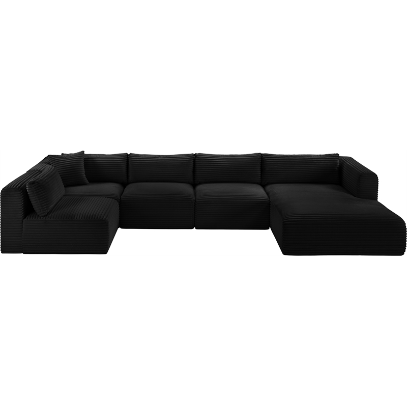 Meridian Furniture 5-Piece Black Corduroy Performance Fabric Modular Sectional